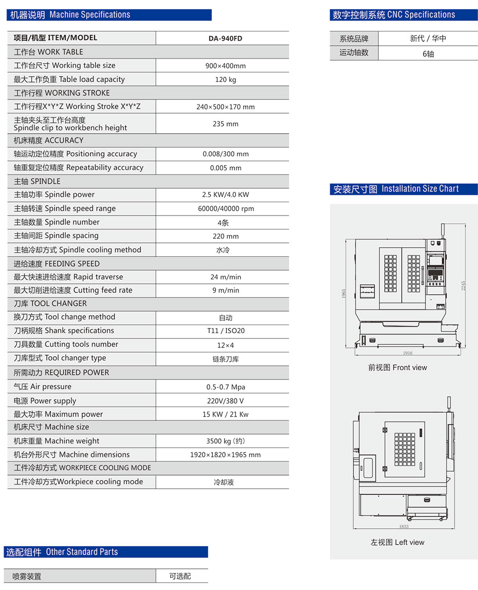 DA-940FD四頭刀庫機參數(shù)